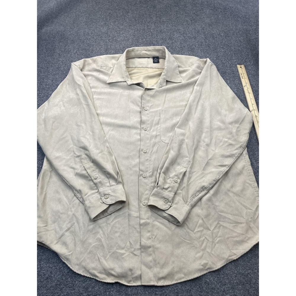 Van Heusen Shirt Mens 2XL Beige‎ Soft Suede Long Sleeve Button Up Pockets